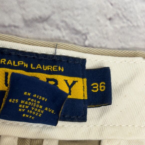 Vintage Ralph Lauren Rugby Men Flat Front Chino Shorts Size 36 Beige M294 -29 - Picture 10 of 16